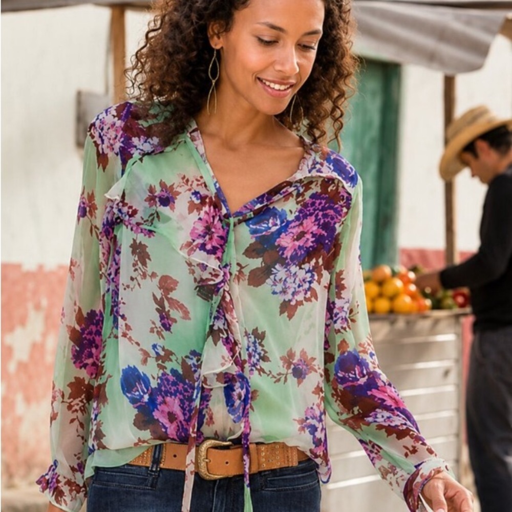 Sundance Silk L NWT Silk Ruffle Blouse Anthropologie Vibes Same designer